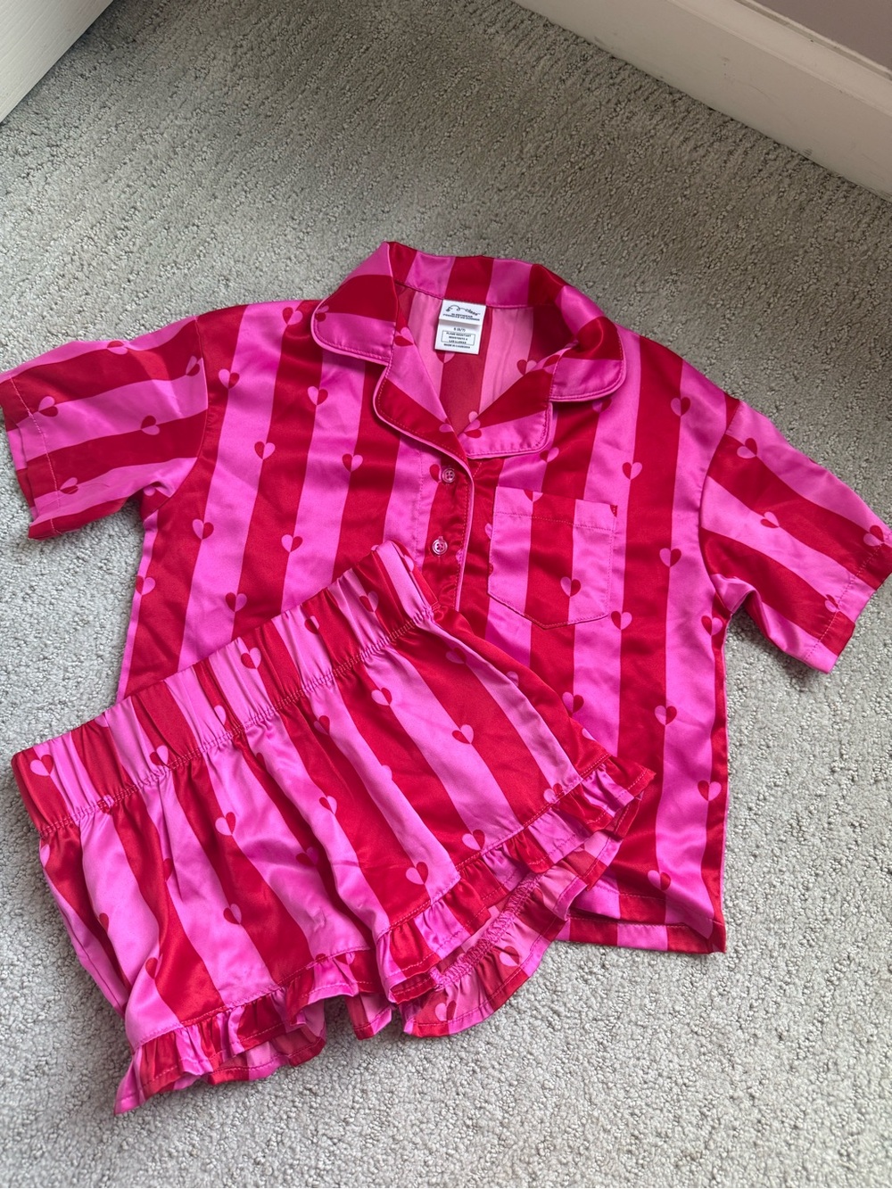 art class Pink & Red Heart Stripe Short Pajama Set